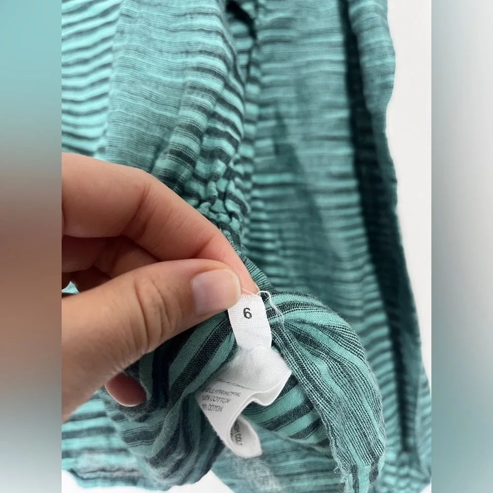 Ulla Johnson Ophelia Cotton Voile Peplum Blouse Teal/ Green Stripe sz 6